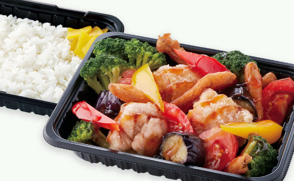 彩り野菜と若鶏の黒酢あんかけ弁当