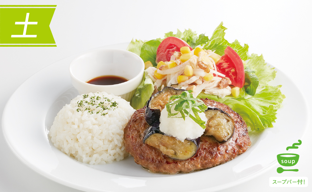（土）おろしポン酢ハンバーグ＆蒸し鶏サラダ