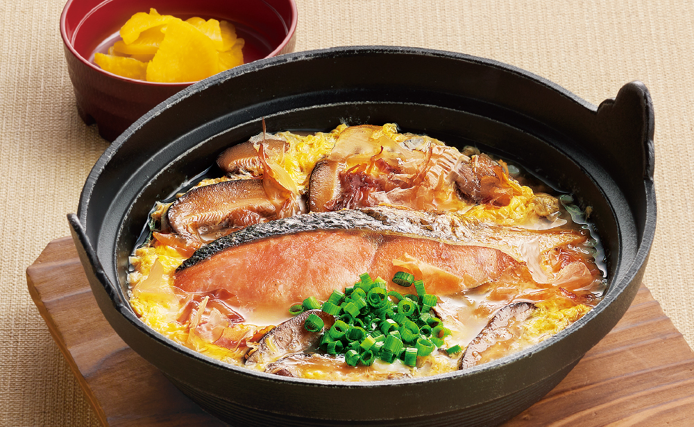 焼き鮭と椎茸の鰹節香る雑炊