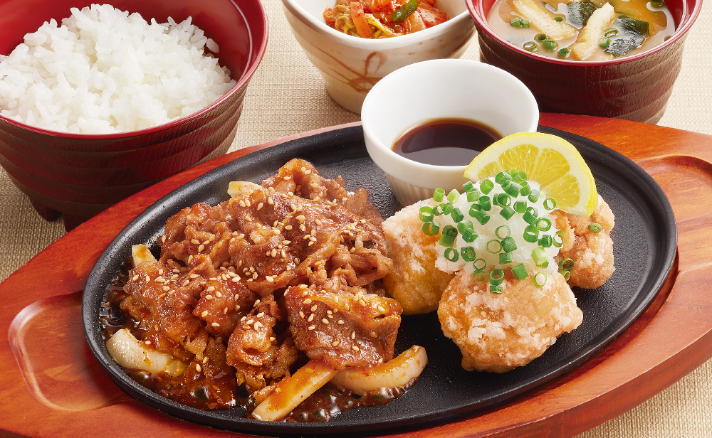 牛焼肉とおろし唐揚げ定食