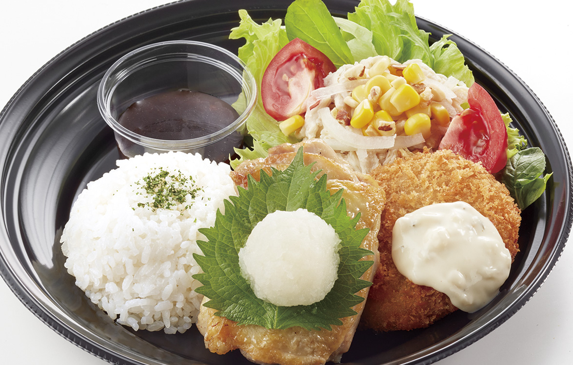 カフェプレートランチ（木曜日）和風チキンステーキとポテトコロッケ＆蒸し鶏サラダ