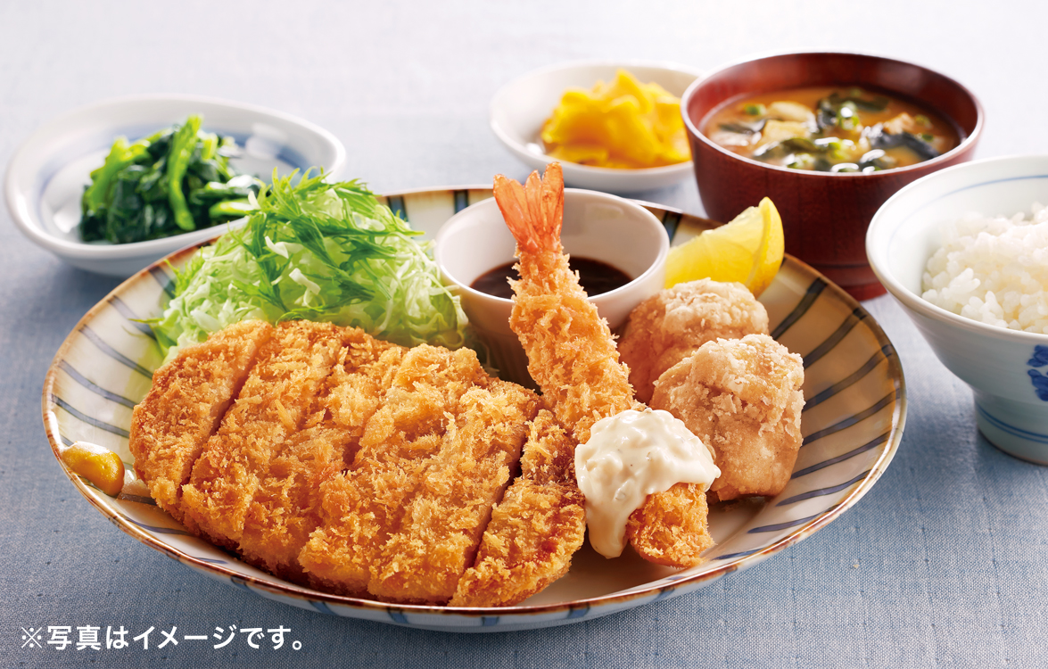 ロースかつの特選バラエティフライ定食