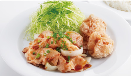 豚肉のにんにく醤油＆唐揚げ