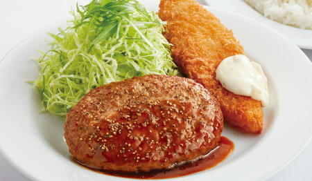 ハンバーグ＆白身魚フライ
