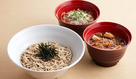 牛肉と焼き葱のみぞれつけそばと釜揚げしらす丼