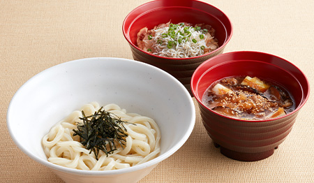 牛肉と焼き葱のみぞれつけうどんと釜揚げしらす丼